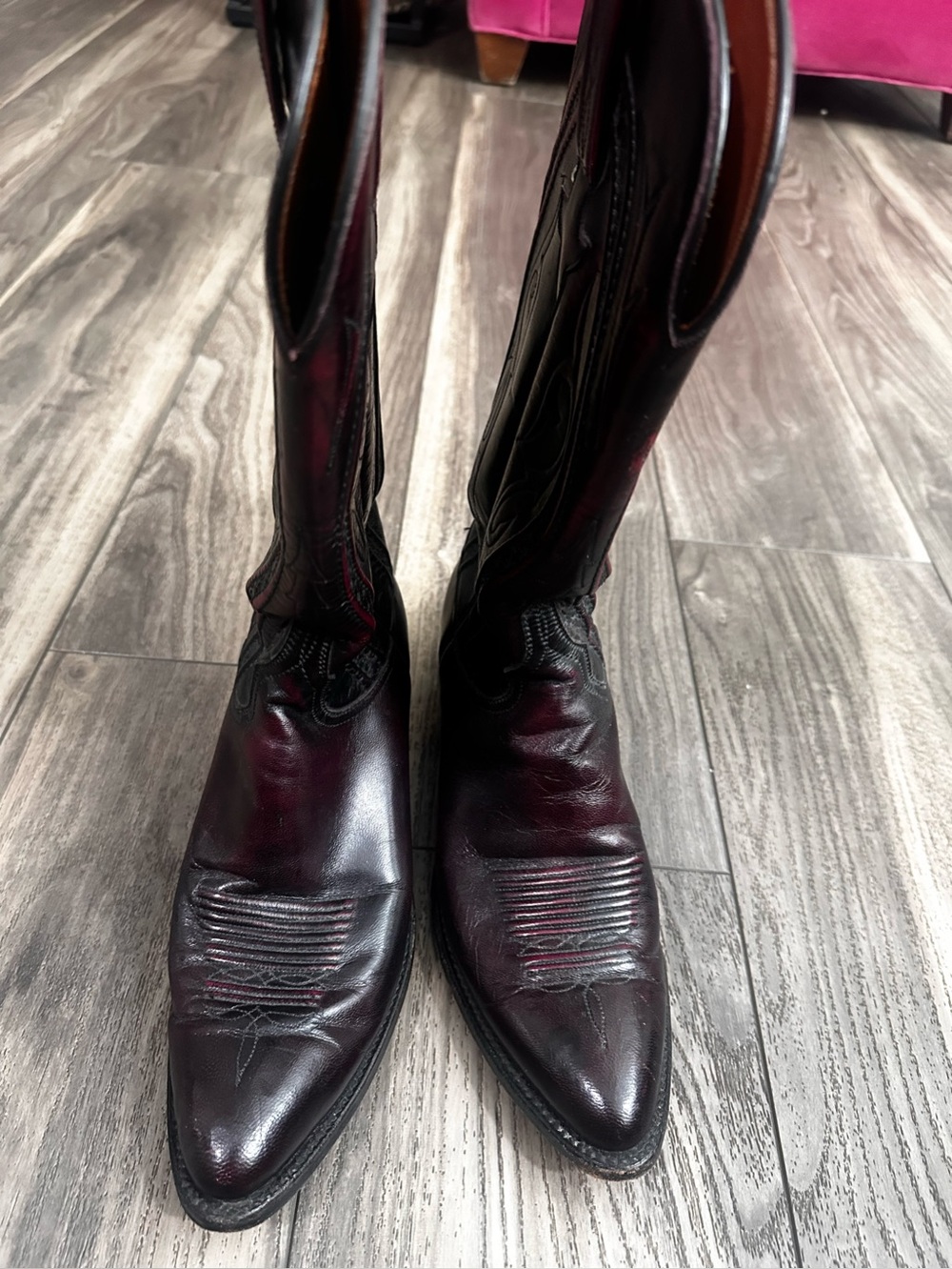 Woman’s Black Cherry Leather Cowboy Boots